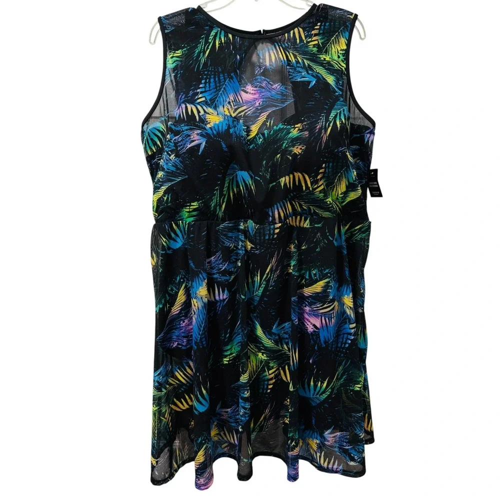 Torrid Size 2 Bra Cup D/DD Black Underwire Long Mesh Overlay Swim Dress w/Briefs